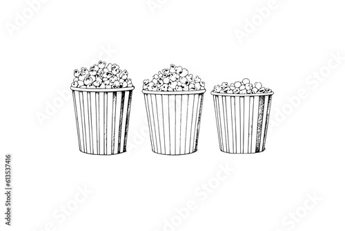Popcorn in box size engraving ink vector illustration , line art