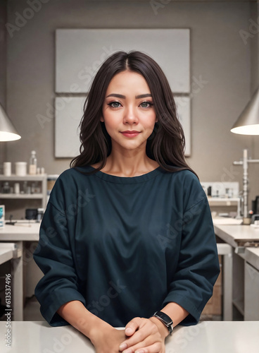 photo of beautiful asian woman in jacket, generative AI