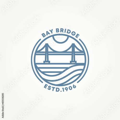 minimalist bay ridge badge logo template vector illustration design. simple modern bridge and river emblem logo concept