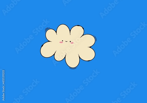 A cute white cloud in the sky. Color illustration.