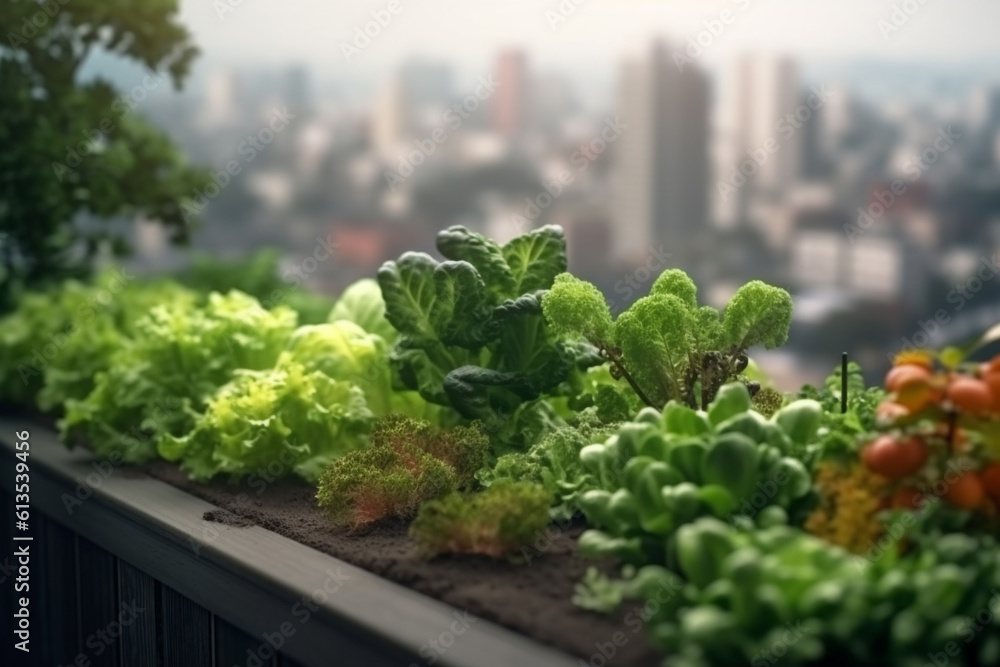 a roof or balcony full of vegetables and plants, in the middle of the city a roof or balcony full of vegetables and plants, in the middle of the city