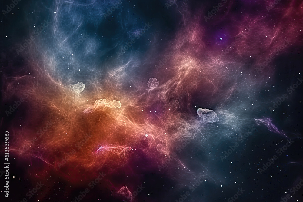 Cosmic nebula in distant galaxy illustration.