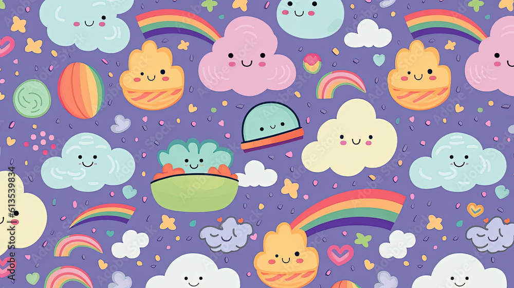 Pastel colors and whimsical kawaii patterns Pastel colors and whimsical kawaii patterns