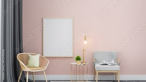 Mock up poster frame in interior background, Scandinavian style. Generative Ai © hassanmim2021