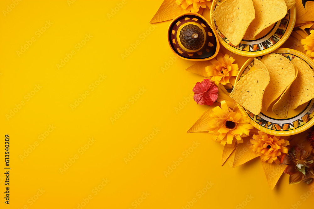 Fototapeta premium Cinco de Mayo Mexican holiday table arrangement for party. AI generative