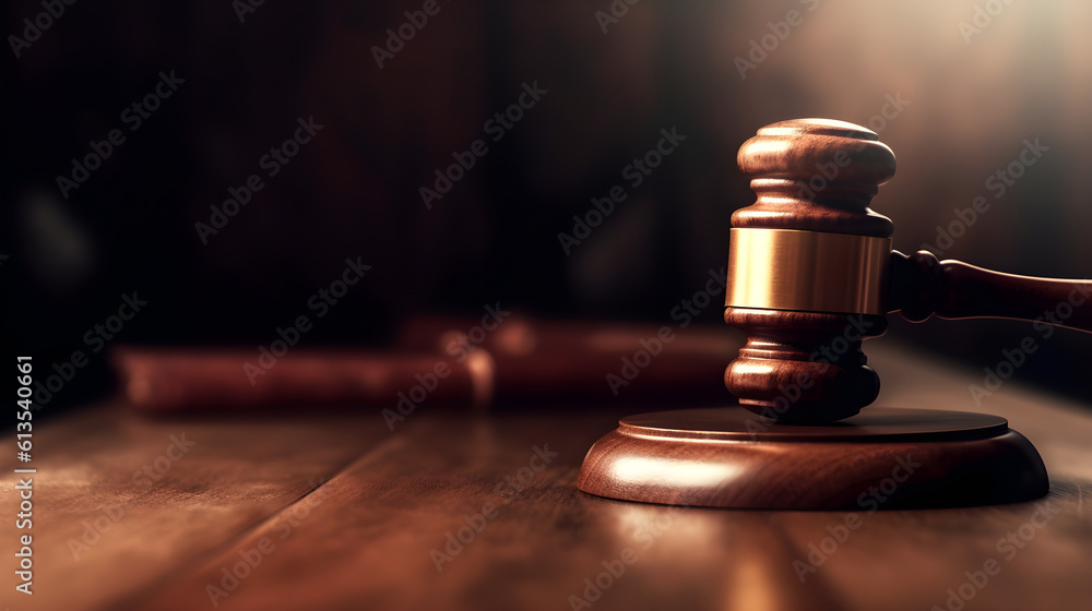 Wooden brown judge gavel. copy space concept. Generative AI Wooden brown judge gavel. copy space concept. Generative AI