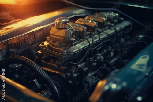 Technological Automotive Engine Inside Hood Created With Artificial Intelligence