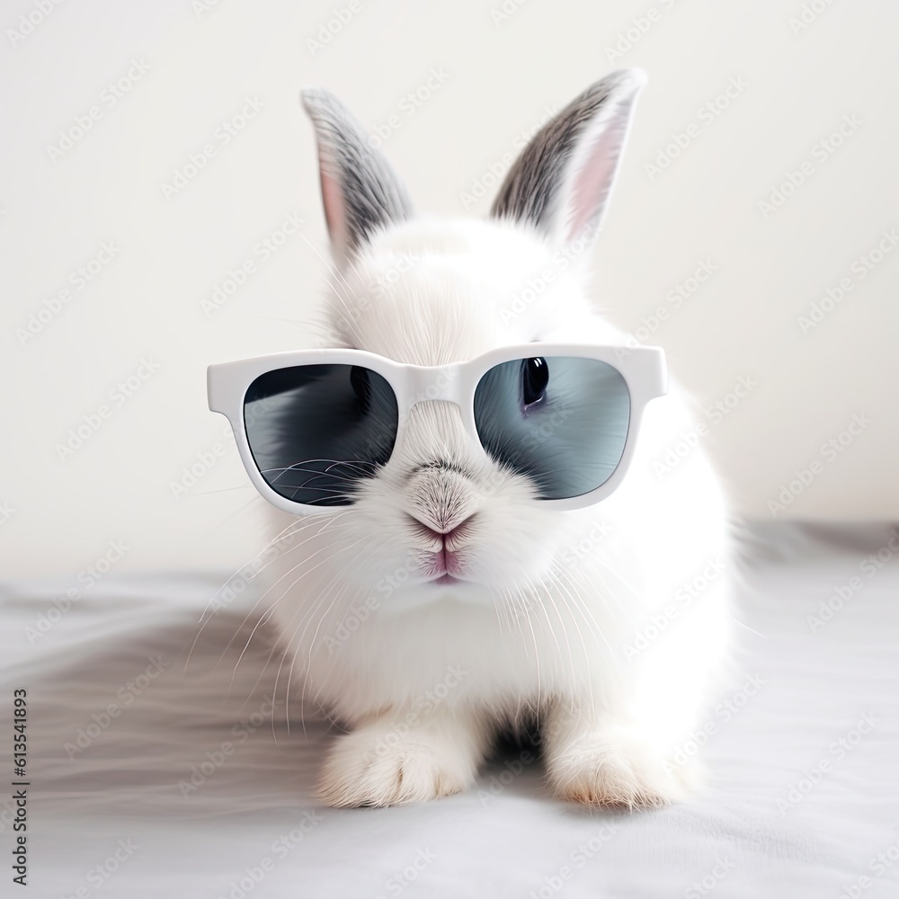 Adorable Easter Bunny with Goggles: A Cute White Pet Animal. Generative AI