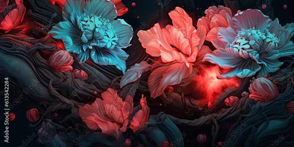 AI Generated. AI Generative. Pastel oil realistic illustration of flowers red blue colors. Vintage retro botanical floral plant stye. Graphic Art AI Generated. AI Generative. Pastel oil realistic illustration of flowers red blue colors. Vintage retro botanical floral plant stye. Graphic Art
