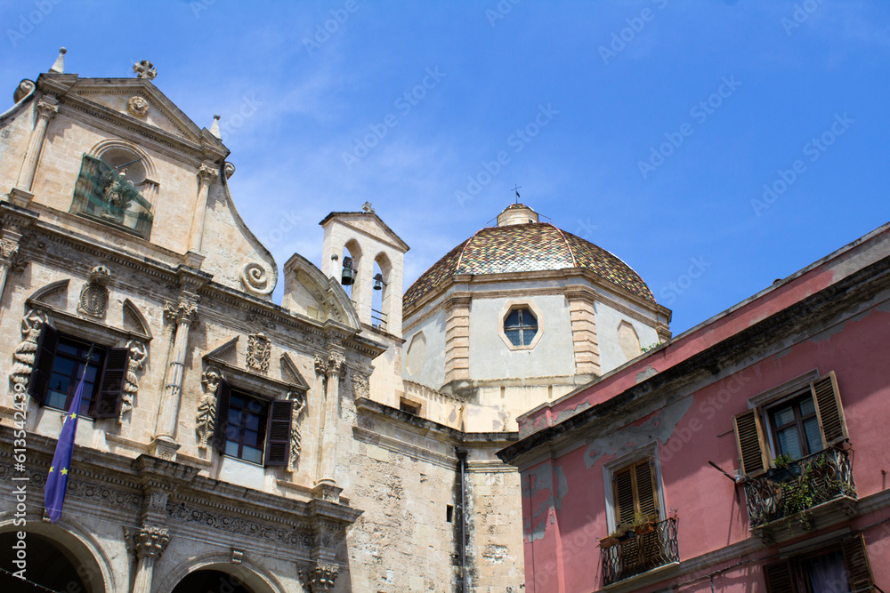 Close-up on church on the summer day. Cagliari. Italy.