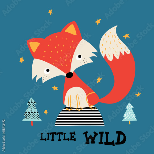 cute fox drawing for baby fashion as vector
