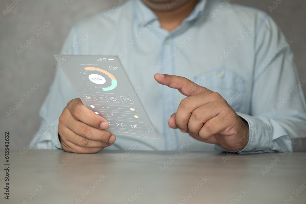 custom made wallpaper toronto digitalSmart home dashboard interface control connected devices and set up automations. Futuristic virtual screen HUD. Assistant technology for smart devices. Smart home concept