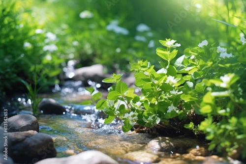 a stream flowing through a verdant forest