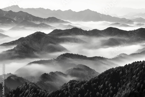 Haze, fog and mountains. AI generative