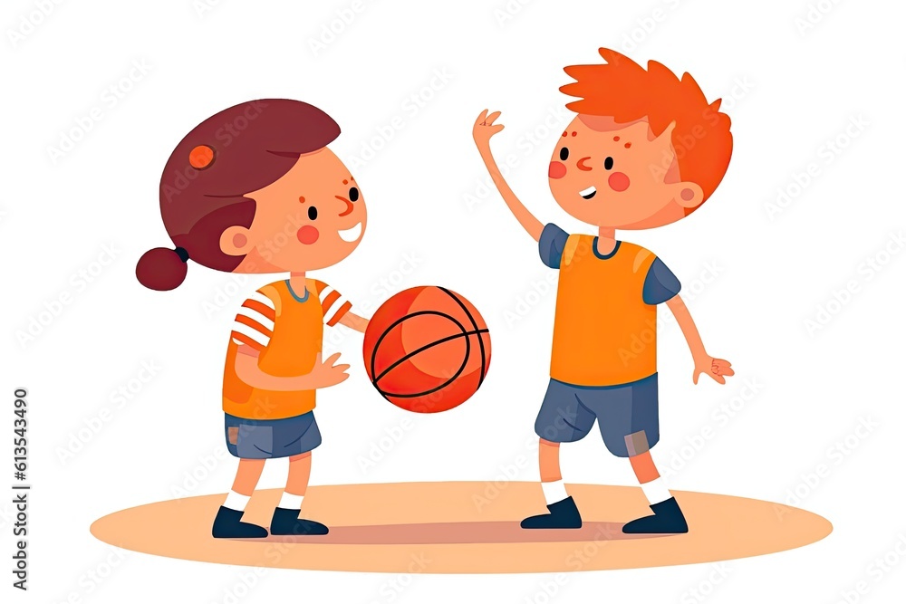 Illustration of a group of kids playing basketball Illustration of a group of kids playing basketball