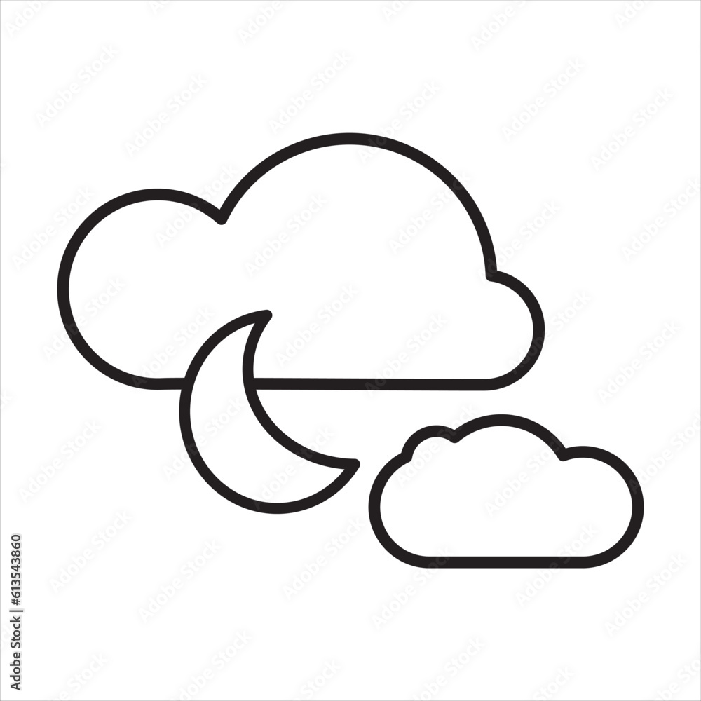Clear night icon, weather forecast icon in line style, outline icon for web and app, thin line icons collection, vector illustration. Clear night icon, weather forecast icon in line style, outline icon for web and app, thin line icons collection, vector illustration.