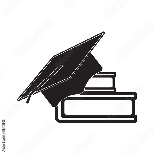 Graduation caps and books icon vector  Education, academic degree. Signs, outline symbols collection, simple thin line icons set for websites, web design, mobile app, graduation icon.