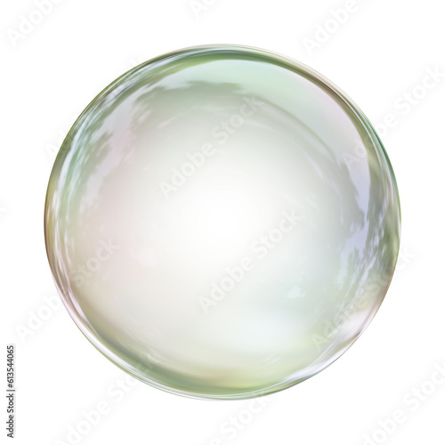 Realistic soap bubble or water droplet. Glass and glossy sphere in 3d rendering.