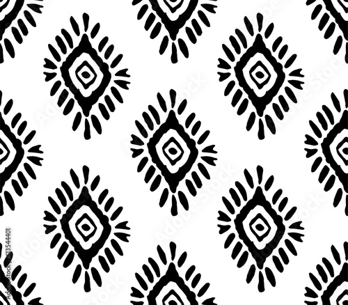 Abstract Hand Drawing Aztec Bohemian Ethnic Geometric Shapes Seamless Vector Pattern Isolated Background