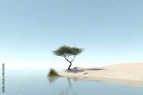 Abstract illustration minimalist landscape  alone tree in clear nature landscapeAbstract illustration minimalist landscape  Alone tree in clear nature landscape  Generative AI illustration