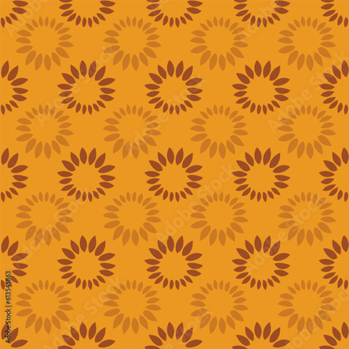 Minimalist hand drawn Sunflower petals seamless pattern on yellow background.