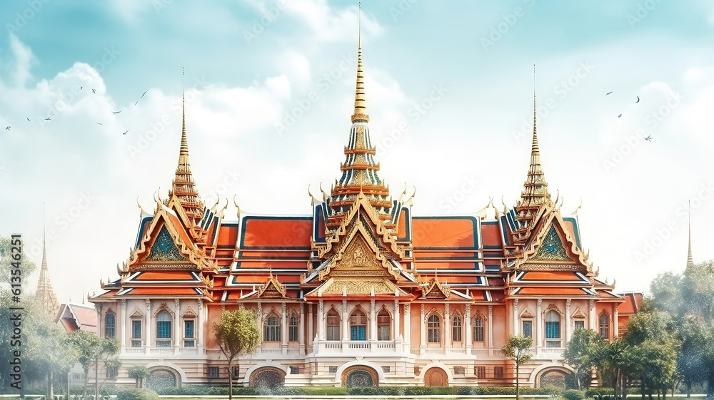 Traditional Thai architecture Grand Palace Bangkok, Bright color. Generative Ai