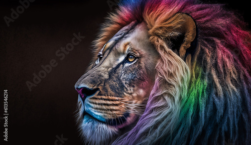 Lion with rainbow colors LGBT Pride Month in June. Lesbian Gay Bisexual Transgender. Celebrated annual. LGBT flag. Rainbow love concept.