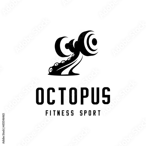 vector silhouette of octopus tentacles lifting barbell, fitness sport