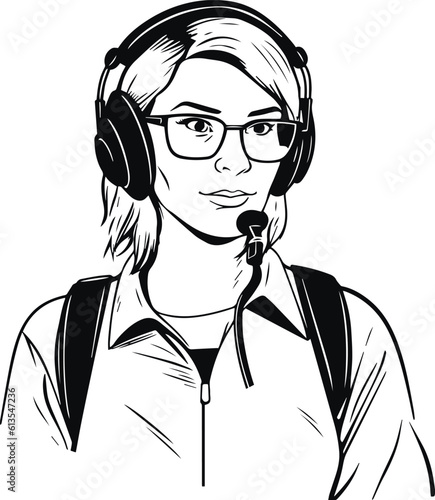 Call center operator woman, Vector Illustration, SVG