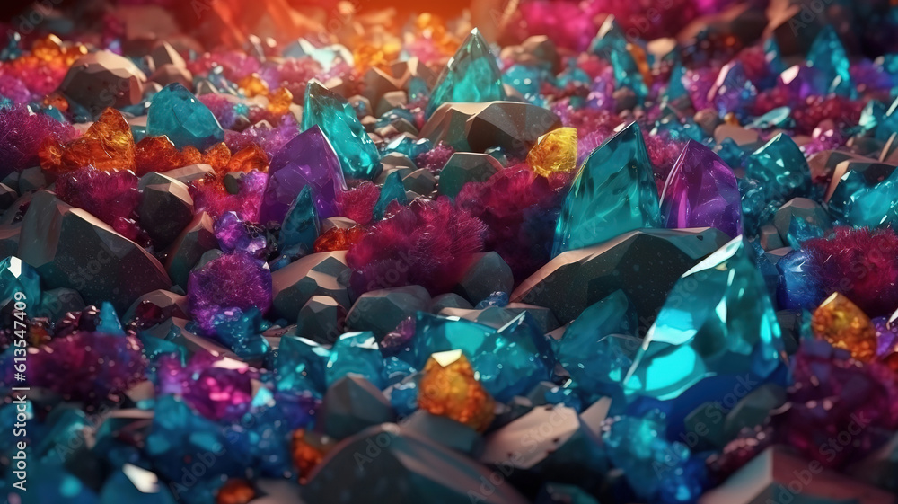 Fototapeta premium Illustration of background with multicolored gemstones in 3d style. Generative Ai