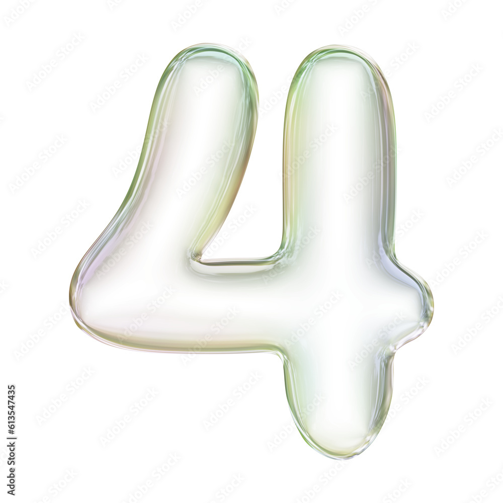 Soap bubble number 4 in 3d rendering. Glass glossy digit for math, education and business concept. Soap bubble number 4 in 3d rendering. Glass glossy digit for math, education and business concept.