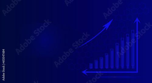 Futuristic blue, technology background with arrow, diagram. Big data and business growth currency stock and investment economy. Vector illustration