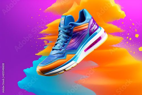 Bold and vibrant: Make a statement with these eye-catching sneakers. Generative AI