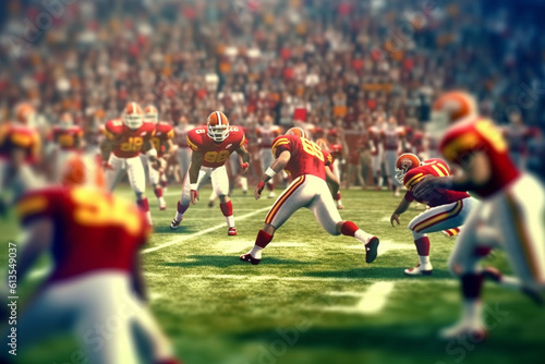 Dynamic gridiron action: Players engage in a high-stakes battle for points. Generative AI photo