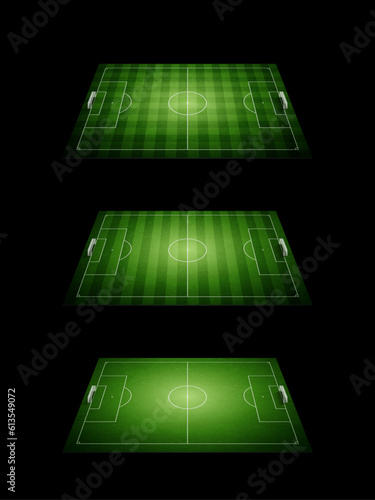 暗闇の中でライトアップされたサッカーコートのセット