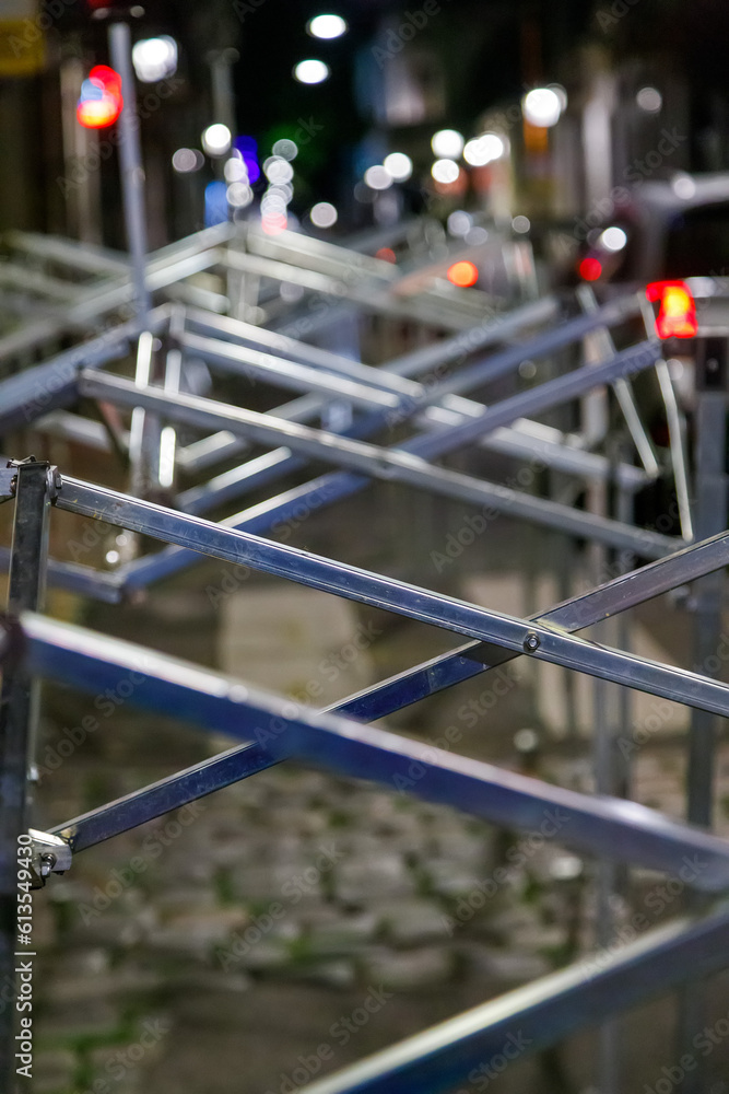 Scaffolding in the street at night Scaffolding in the street at night