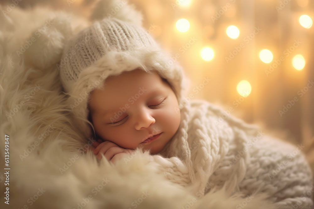 A photograph showing the innocence and purity of a newborn baby in a comfortable, dreamlike setting. Generative AI A photograph showing the innocence and purity of a newborn baby in a comfortable, dreamlike setting. Generative AI