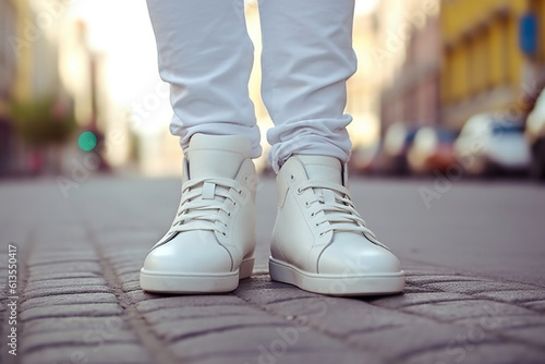 Urban chic white leather sneaker complements city Generative AI