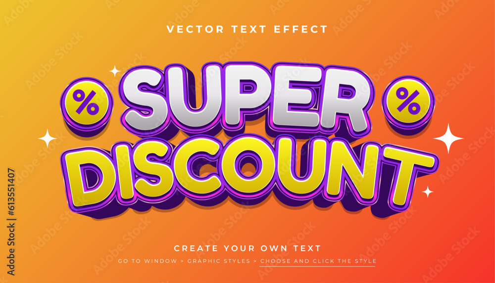 3D Discount Sale Text Effect Graphic Styles, Vector