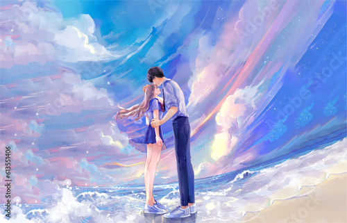 couple kissing in the beach