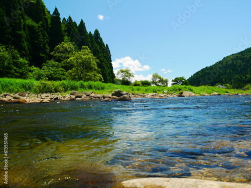 July 30, 2022 Nagataki, Gujo City, Gifu Prefecture, Japan, view from the Nagara River