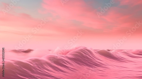Ocean waves in the light of red sunset. Generative AI.