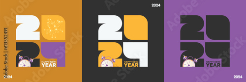 2024 new year with unique typeface number logo. Greeting concept for new year celebration square template for social media post