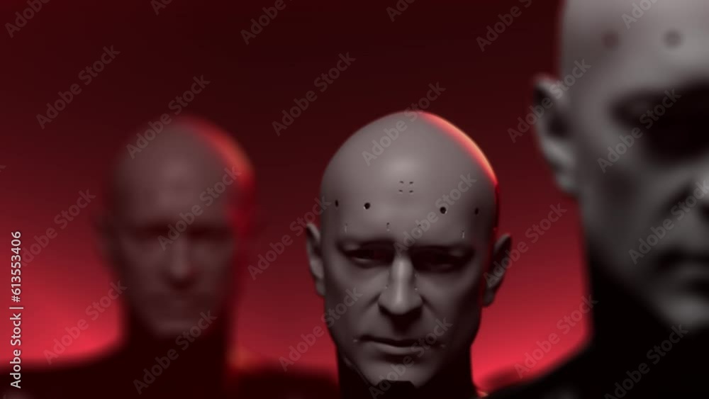 Portraits of Soldiers of the future. a group of bionic people with a confident gait move in space Portraits of Soldiers of the future. a group of bionic people with a confident gait move in space