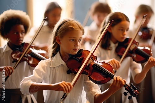 Canvas Print The graceful beauty of a violin class, where students passionately practice their skills