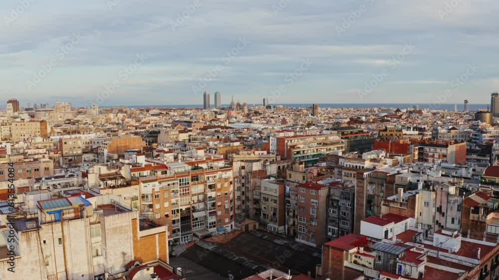Panoramic view of the blocks with residential apartment buildings from a bird's-eye view. Drone video on a sunny day Panoramic view of the blocks with residential apartment buildings from a bird's-eye view. Drone video on a sunny day