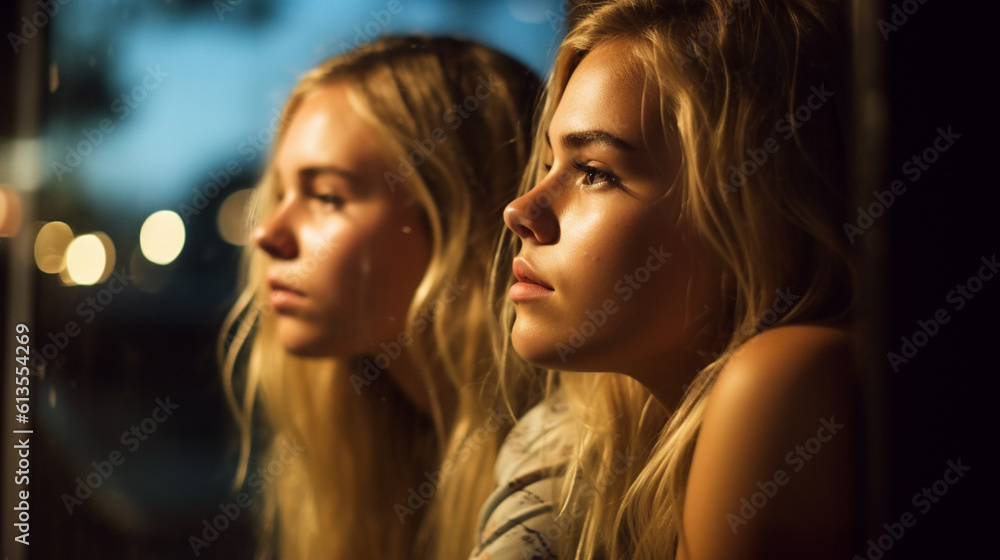 two teenagers, adolescents, outside, sad, hopeless or helpless, questioning themselves, doubts and problems and worries two teenagers, adolescents, outside, sad, hopeless or helpless, questioning themselves, doubts and problems and worries
