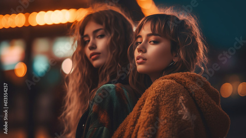 two young adult women or te...