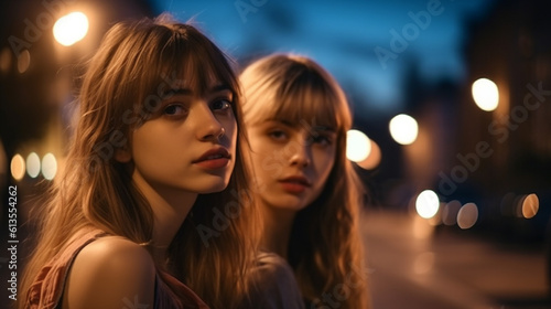 two young adult women or te...