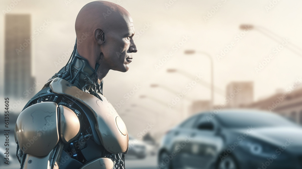 evolution of humanity, parked cars and people, evolution of humanity, man with the body of a robot, cyborg and transhumanism, man, human, artificial evolution through technology evolution of humanity, parked cars and people, evolution of humanity, man with the body of a robot, cyborg and transhumanism, man, human, artificial evolution through technology